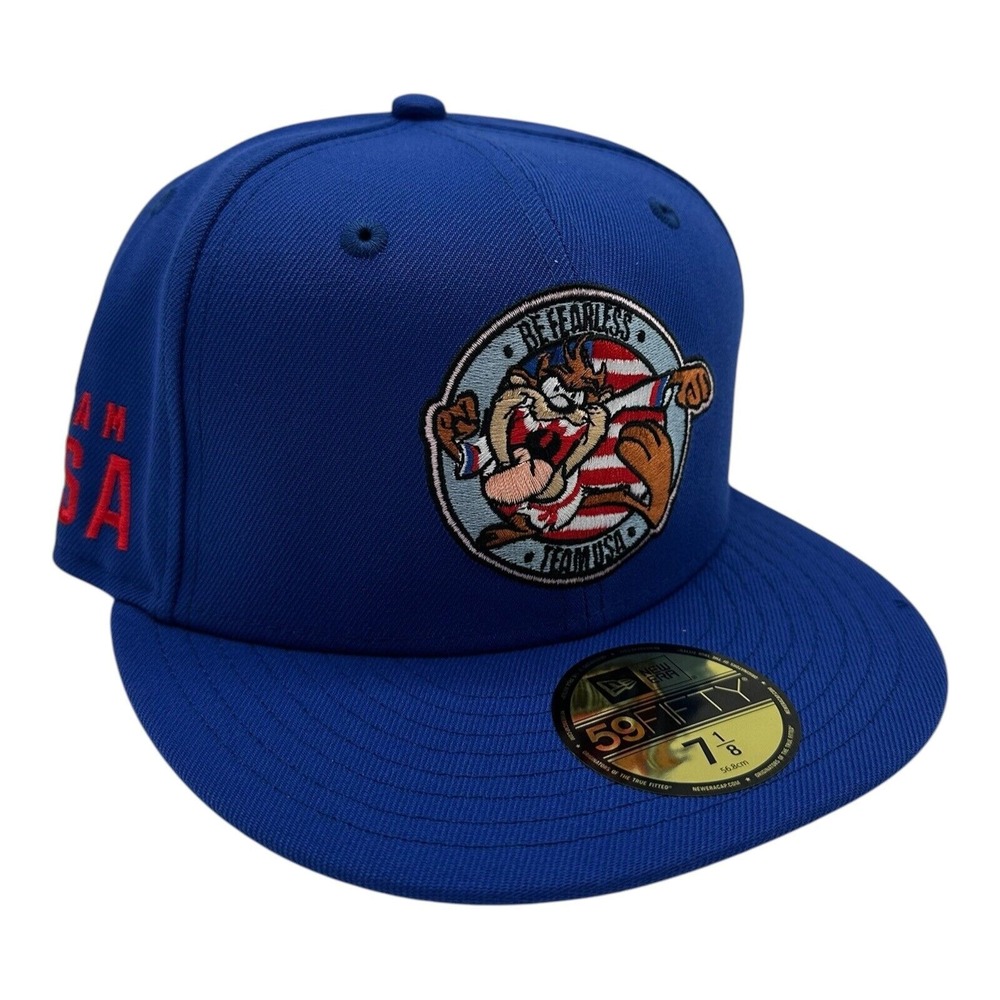 New Era 59Fifty Team USA x Taz Hat Cap 7 1/8 Blue Fitted Looney Tunes Fearless
